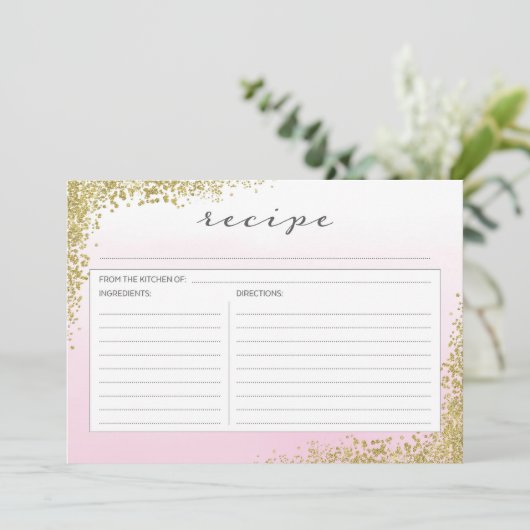 Carte de recette rose et or (Debout devant)