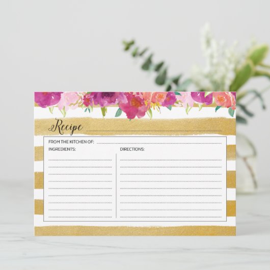 Carte de recette rose florale et or (Debout devant)