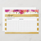 Carte de recette rose florale et or (Devant / Derrière)