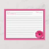 Carte de recette rose Gerbera Daisy pour la mariée (Dos)