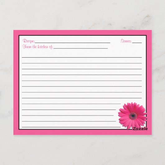 Carte de recette rose Gerbera Daisy pour la mariée (Dos)