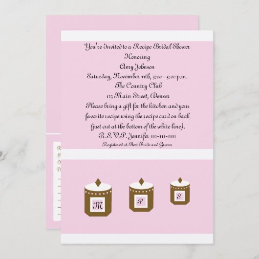 Carte de recette rose invitation pour une douche d (Devant / Derrière)
