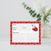 Carte de recette rouge de bitty Ladybug (Debout devant)