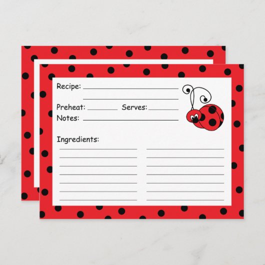 Carte de recette rouge de bitty Ladybug (Devant / Derrière)