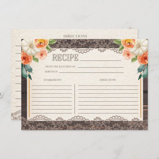 Carte de recette Rustic Wood Lace Fall (Devant / Derrière)