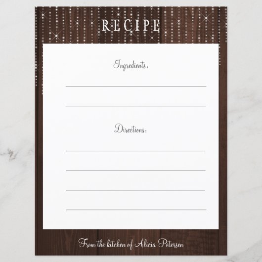 Carte de recette rustique élégant brun grange feu  (Devant)