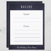 Carte de recette rustique et élégante marine (Devant / Derrière)