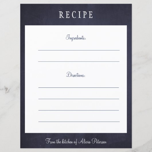 Carte de recette rustique et élégante marine (Devant)