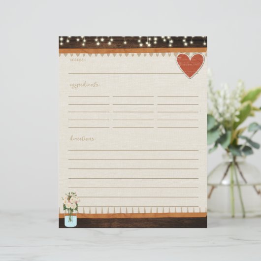 Carte de recette Rustique Mason Jar (Debout devant)