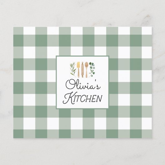 Carte de recette Sage Green En vichy Motif Farmhou (Dos)