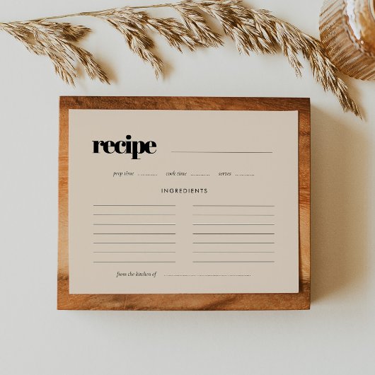 Carte de recette simple, élégante et chic de douch