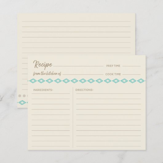 Carte de recette simple motif diamants sarcelle bo (Devant / Derrière)