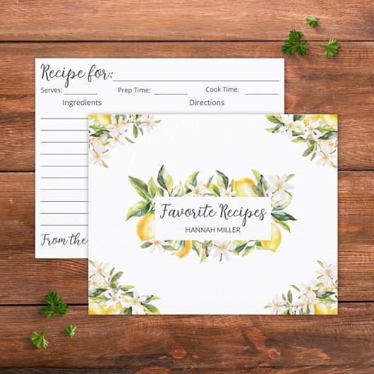 Carte de recette végétale florale citrons et fleur