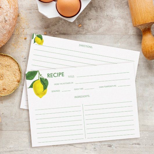 Carte de recette verte Citrus citron jaune