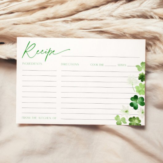 Carte de recette verte pour la Saint-Patrick Showe