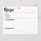 Carte de recette vierge calligraphiée minimaliste  (Devant)