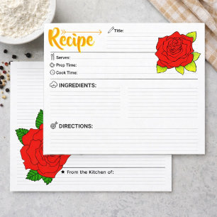 Carte de recette vierge double face avec fleurs mi