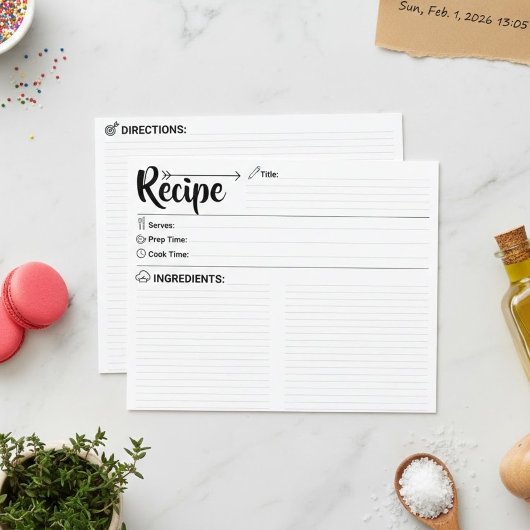 Carte de recette vierge double face (Cartes de cui