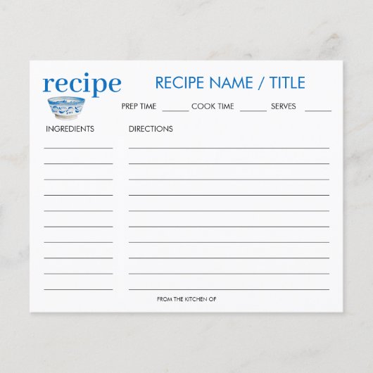 Carte de recette Vintage de bol d'aquarelle (Devant)