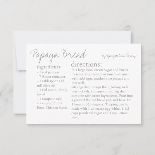 Carte de recette | Votre Grey de recette (Devant)