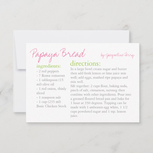 Carte de recette | Votre Recette Rose Vert (Devant)