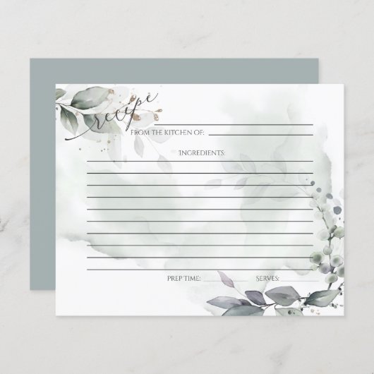 CARTE DE RECETTES | Aquarelle rustique Sage de ver (Devant / Derrière)