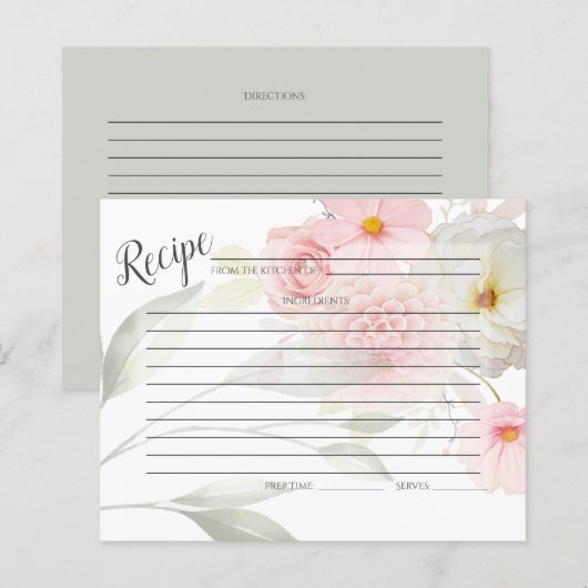CARTE DE RECETTES | Bouquet floral rose pastel (Devant / Derrière)