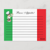 Carte de recettes de cuisine italienne (Dos)