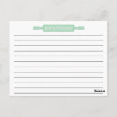 Carte de recettes de cuisine moderne Mint Green Us (Dos)