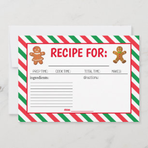 Carte de recettes de Noël Cookie Décoration de fêt