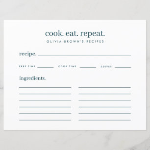 Carte de recettes de répétition de cuisine Turquoi