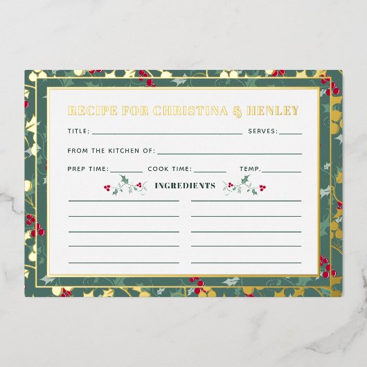 Carte de recettes de saison aux baies rouges verte (Recto)