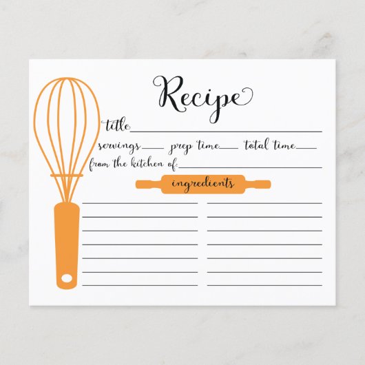 Carte de recettes de Tangerine Whisk Lettrée à la  (Devant)