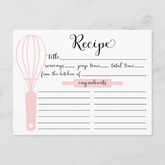 Carte de recettes de Whisk rose Lettré à la main m (Devant)