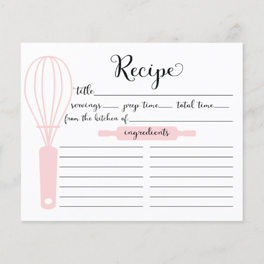Carte de recettes de Whisk rose Lettré à la main m (Devant)