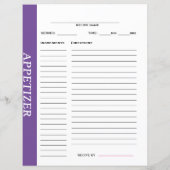 Carte de recettes d'entrée (Dos)