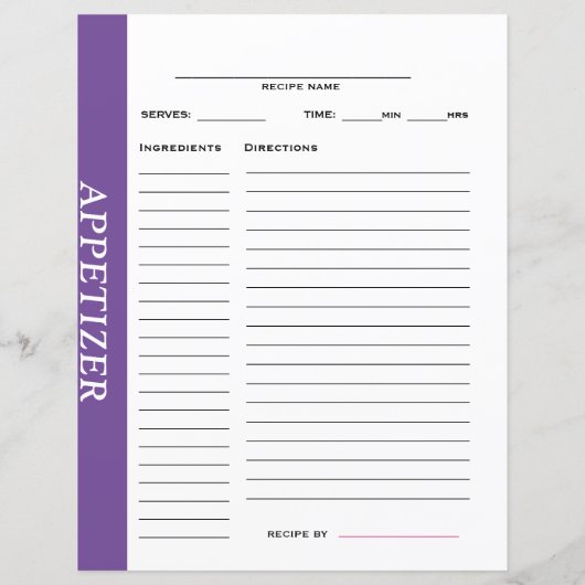 Carte de recettes d'entrée (Dos)