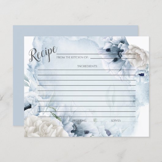CARTE DE RECETTES | Fleurs bleues rustiques aquare (Devant / Derrière)