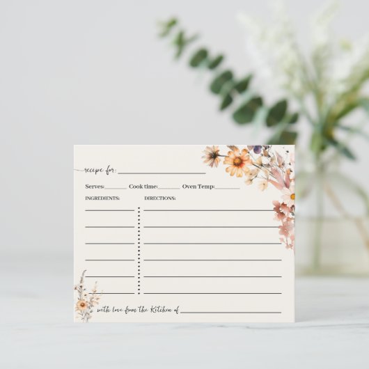 Carte de recettes Fleurs sauvages d'automne Boho C (Debout devant)