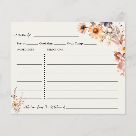 Carte de recettes Fleurs sauvages d'automne Boho C (Devant)
