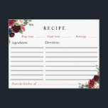 carte de recettes florales de la marine bordeaux<br><div class="desc">Une élégante décoration de fleurs bordeaux et marine aquarelles. Les caractéristiques de ce design peuvent être personnalisées.</div>