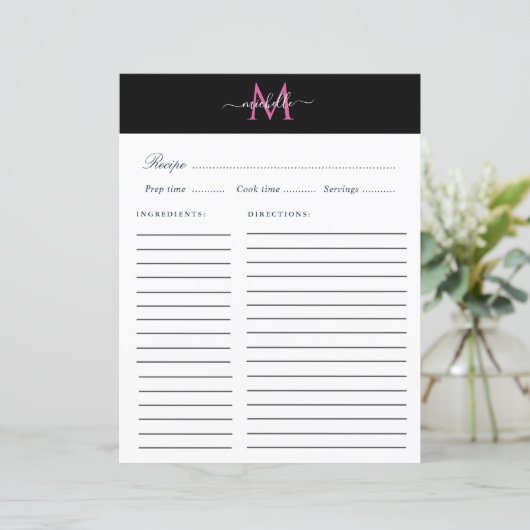 carte de recettes monogramme tendance (Debout devant)
