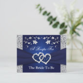 Carte de recettes Navy Blue, Silver Floral Hearts (Debout devant)