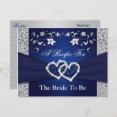 Carte de recettes Navy Blue, Silver Floral Hearts (Devant / Derrière)