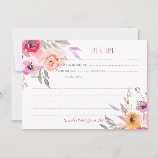 Carte de recettes PixDezines Watercolor Peonies (Devant)