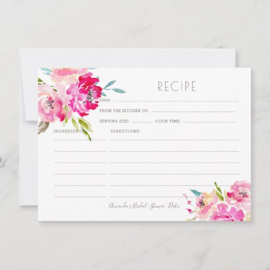 Carte de recettes PixDezines Watercolor Peonies (Devant)