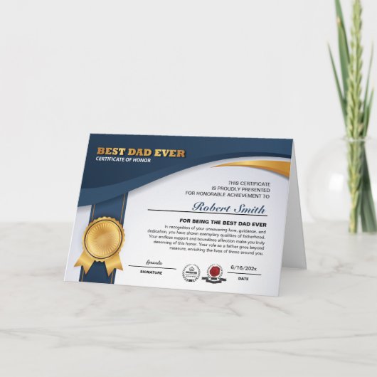 Carte de récompense Meilleur Papa Personnalisable (Devant)