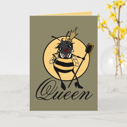 CARTE DE RÉCRÉTATION VERTICALE CUTE QUEEN BEE (Fleur jaune)