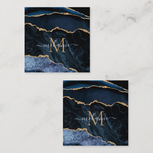Carte De Réduction Agate Marine Blue Gold Gemstone Marble Nom du mono (Devant / Derrière)