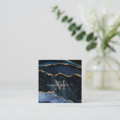 Carte De Réduction Agate Marine Blue Gold Gemstone Marble Nom du mono (Debout devant)